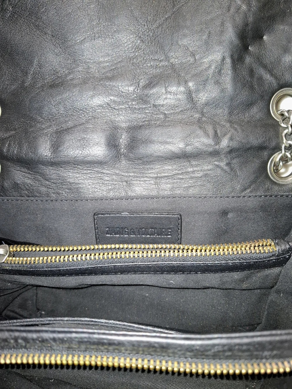Zadig & Voltaire Black Quilted Shoulder Bag with Silver Chain